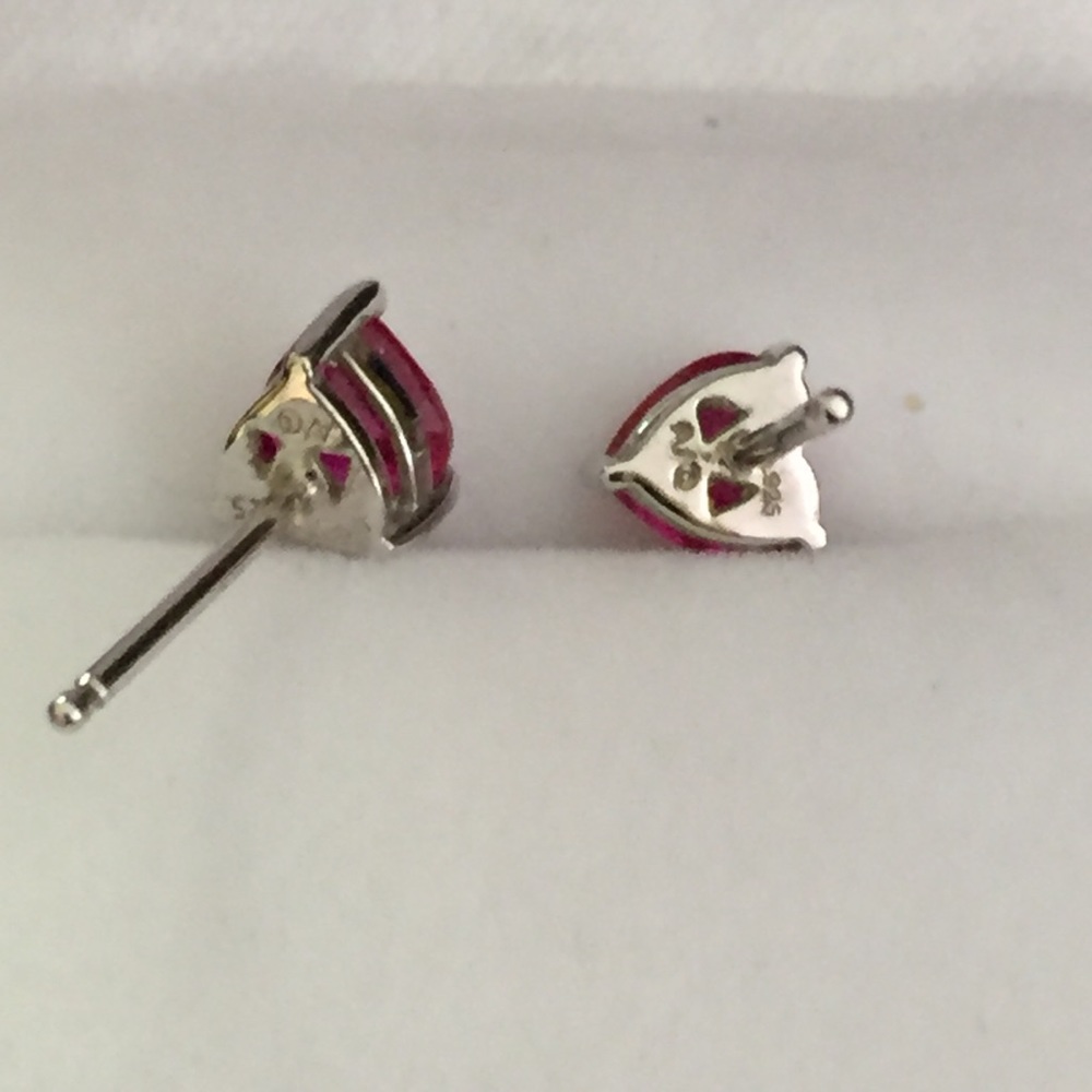 Sterling Red Ruby Heart Stud Earrings - image 4